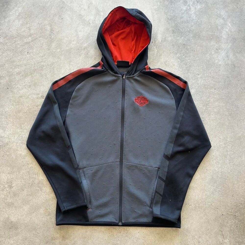 Harley-davidson Men's Black and Grey Hoodie